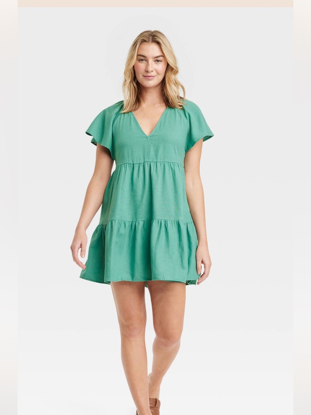 Babydoll Tiered Cottage Green Mini Dress Size Medium